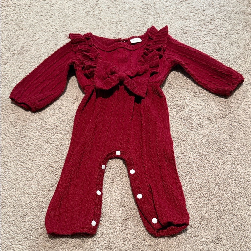 Cozy Red Ruffled Kids One Piece